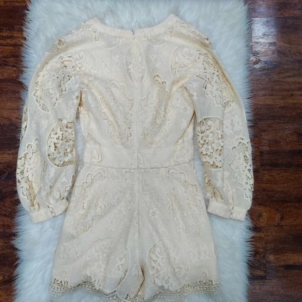 NWT Maje Ilou Guipure Lace Womens Large 3/4 Sleeve V-Neck Playsuit Romper Nude - Picture 5 of 15